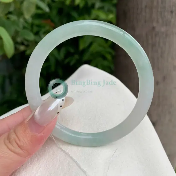 Icy Glutinous Pale Celadon Bangle 54mm — Quiet Water Translucency