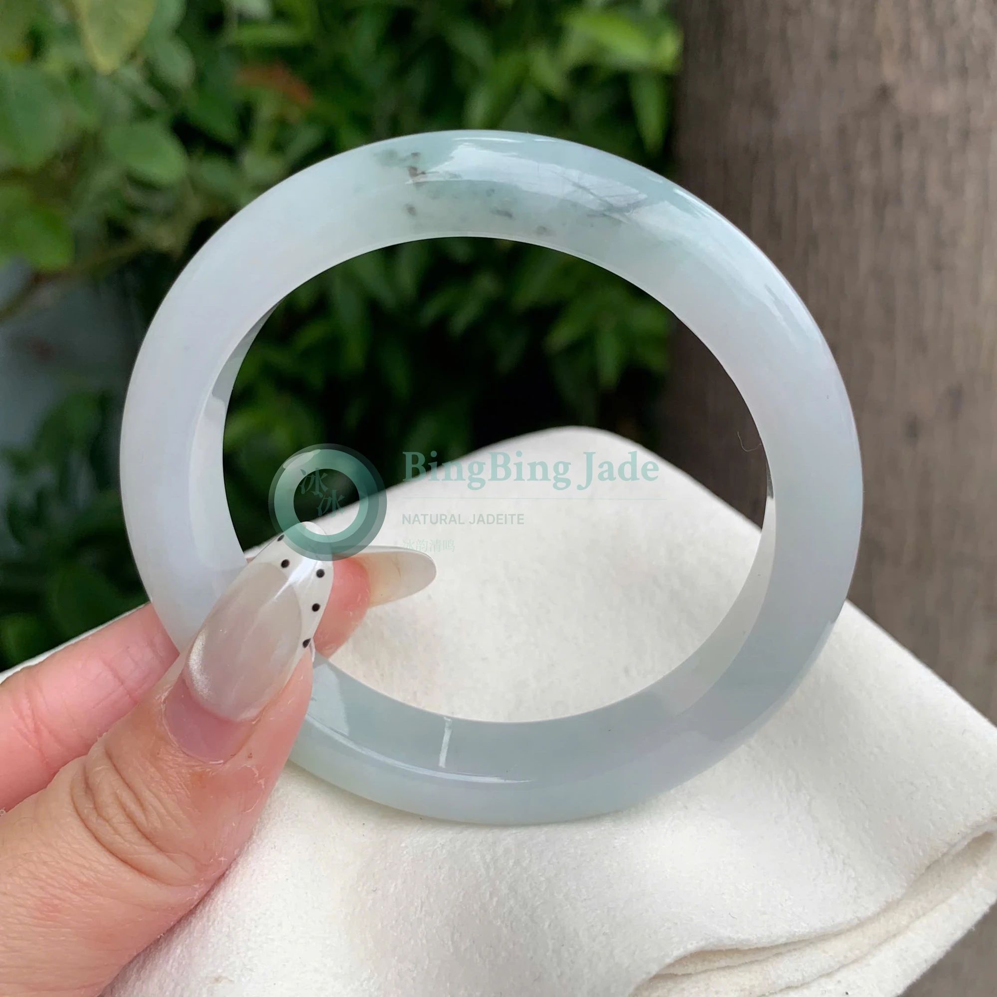 Soft Glacier Blue-Lilac Undertone Jadeite Bangle 57.8mm — Quiet Translucency with Drifting Cloud Veils