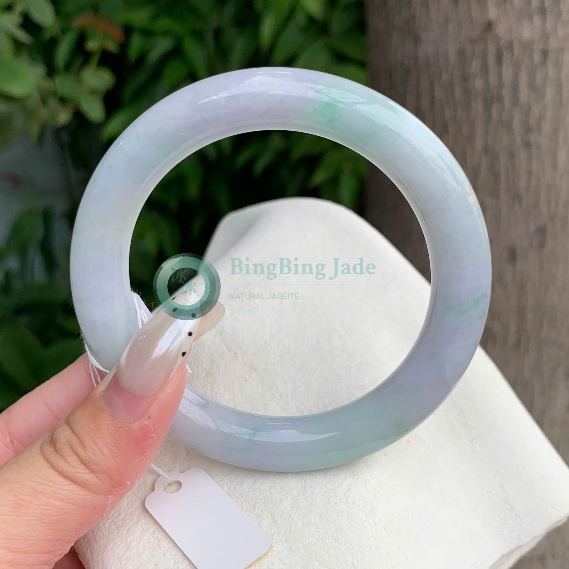 Moonlight Lavender with Spring Green Wisps — Round Bangle 56mm