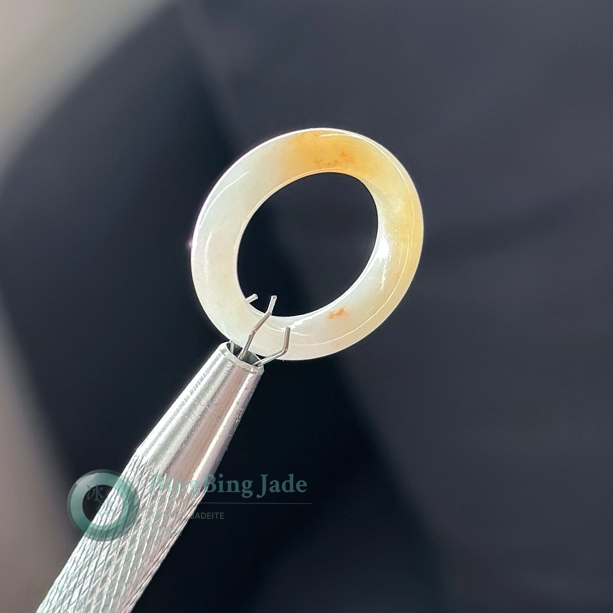 Huangfei Warmth Jadeite Ring 16.1mm — Golden Amber on Creamy White