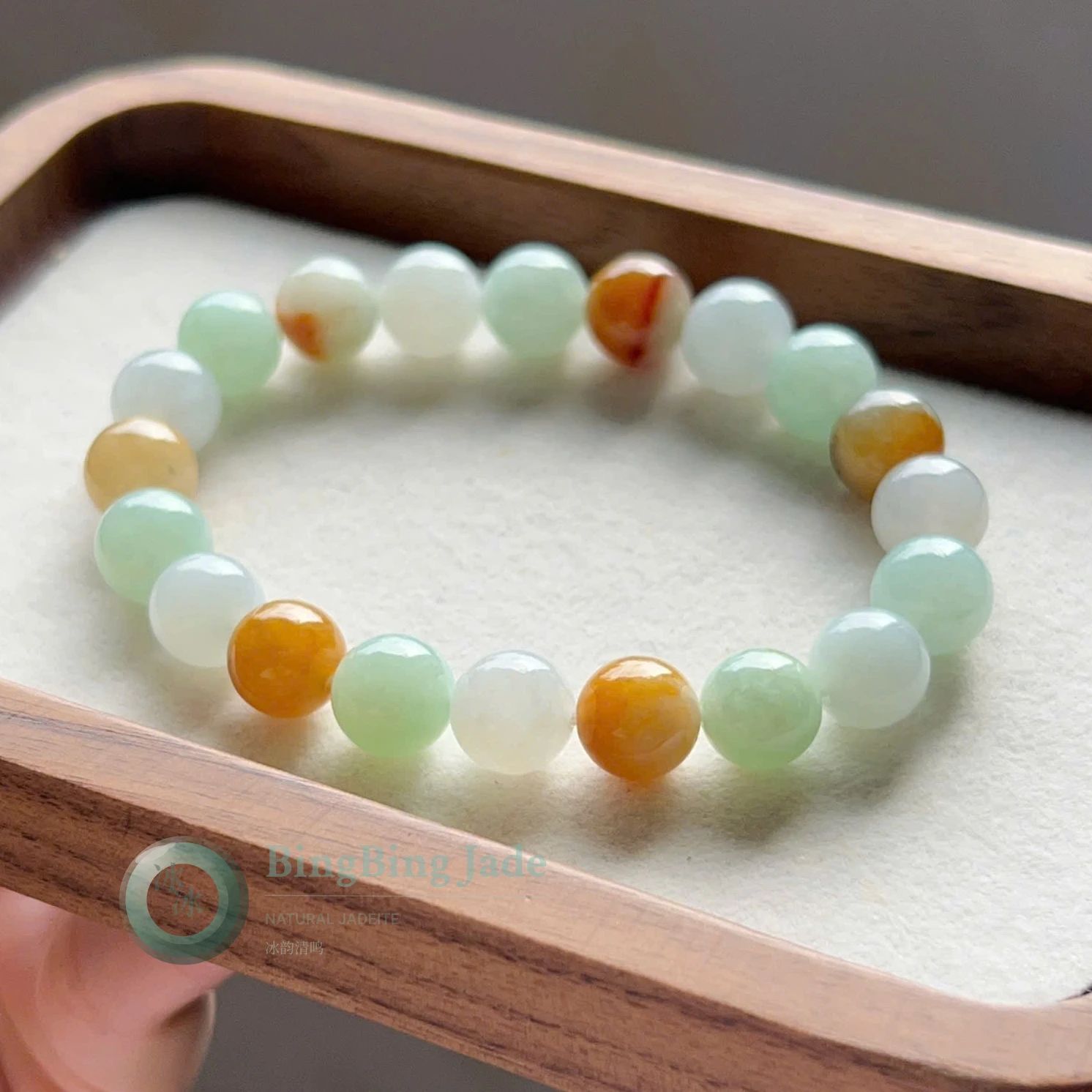 Spring Meadow & Honey Amber Jadeite Bracelet 9.4mm