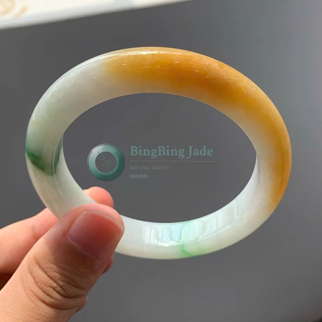Sunlit Amber & Floating Emerald Jadeite Bangle 57mm