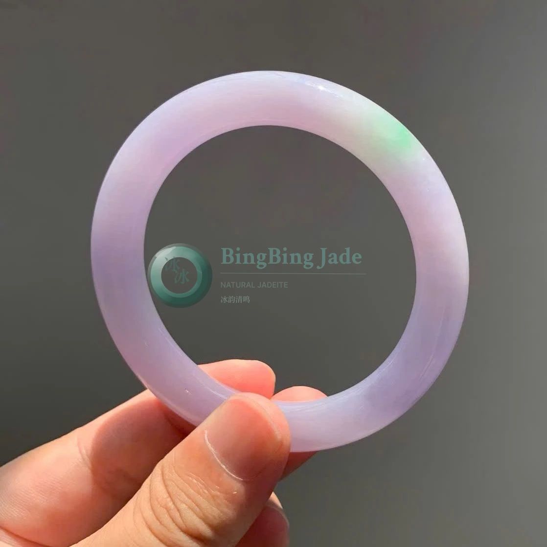 Soft Lavender Glow with Green Kiss — Round Bangle 55mm