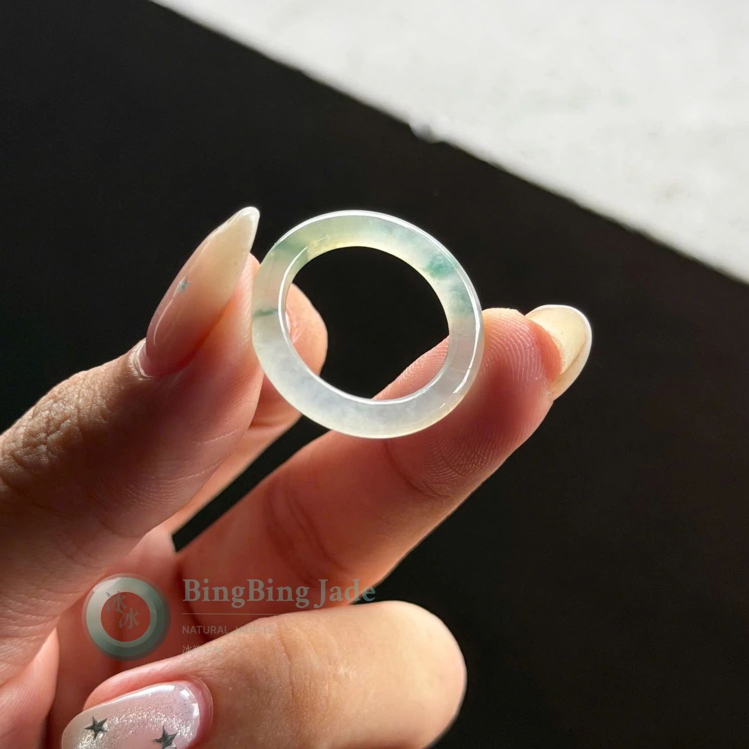 Icy Chrysanthemum Glow Jadeite Ring 17.7mm