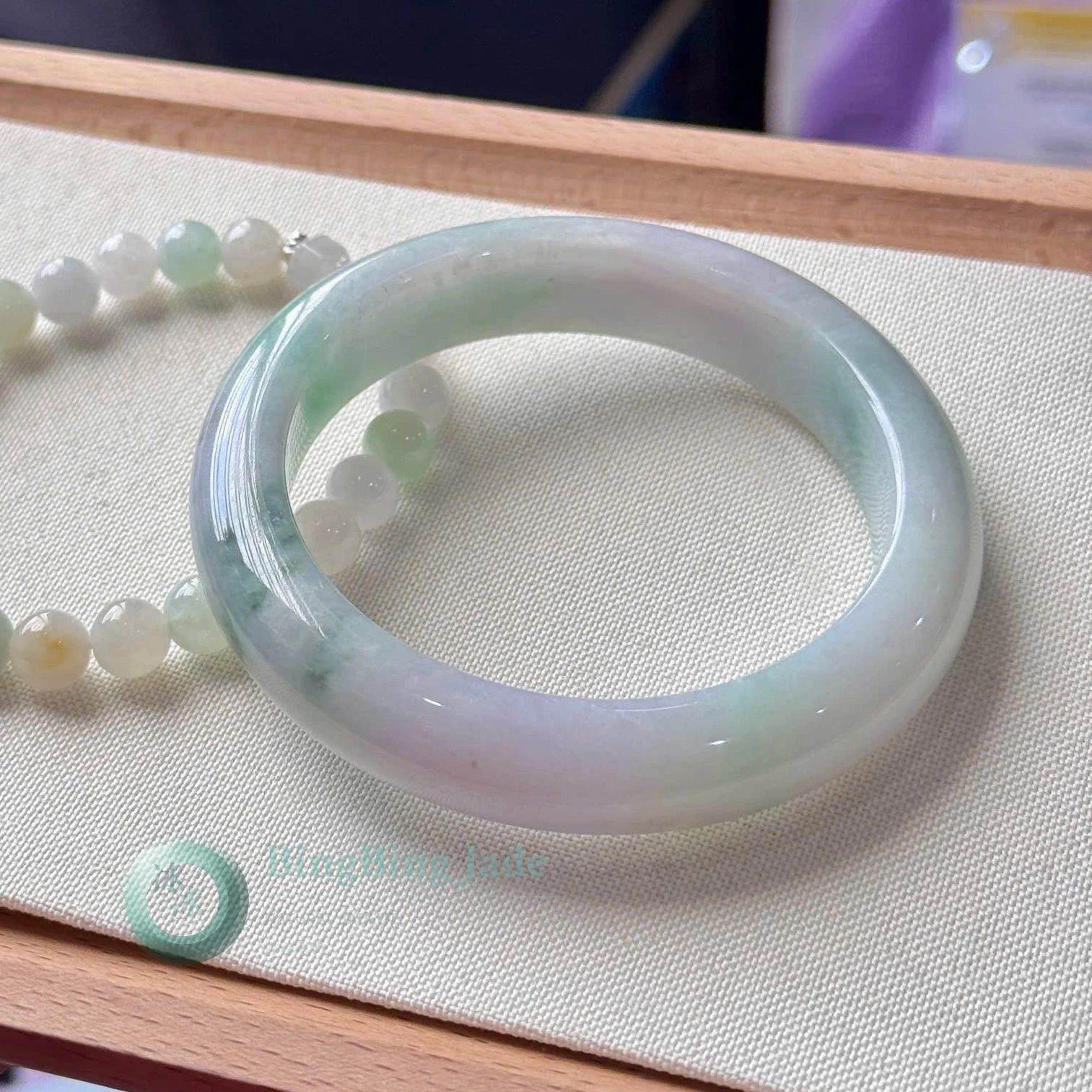 Soft Moonlight Undertone with Floating Green Bangle 56mm