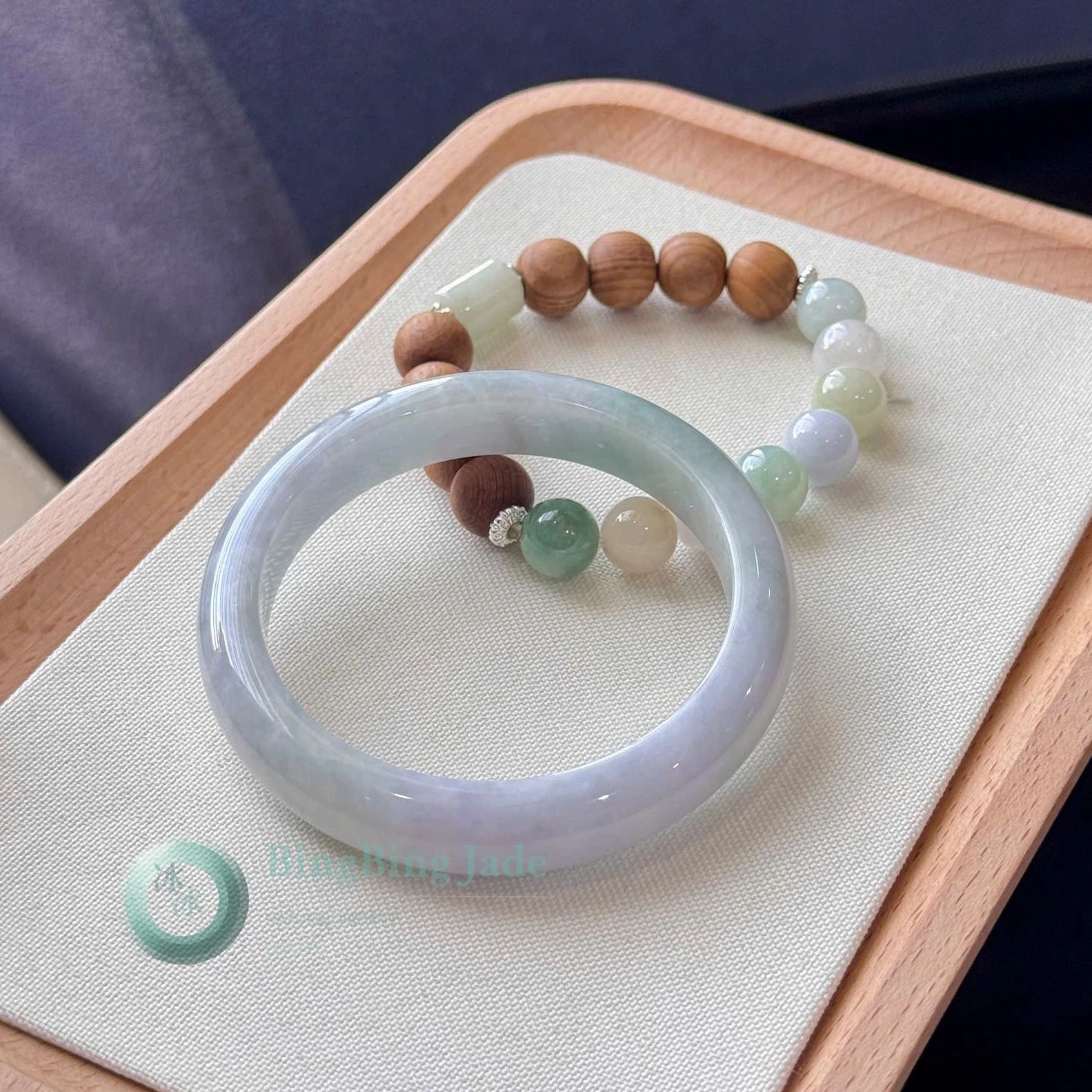 Moonlight Lavender Jadeite Bangle 55.5mm — Soft Lilac Glow with Quiet Depth