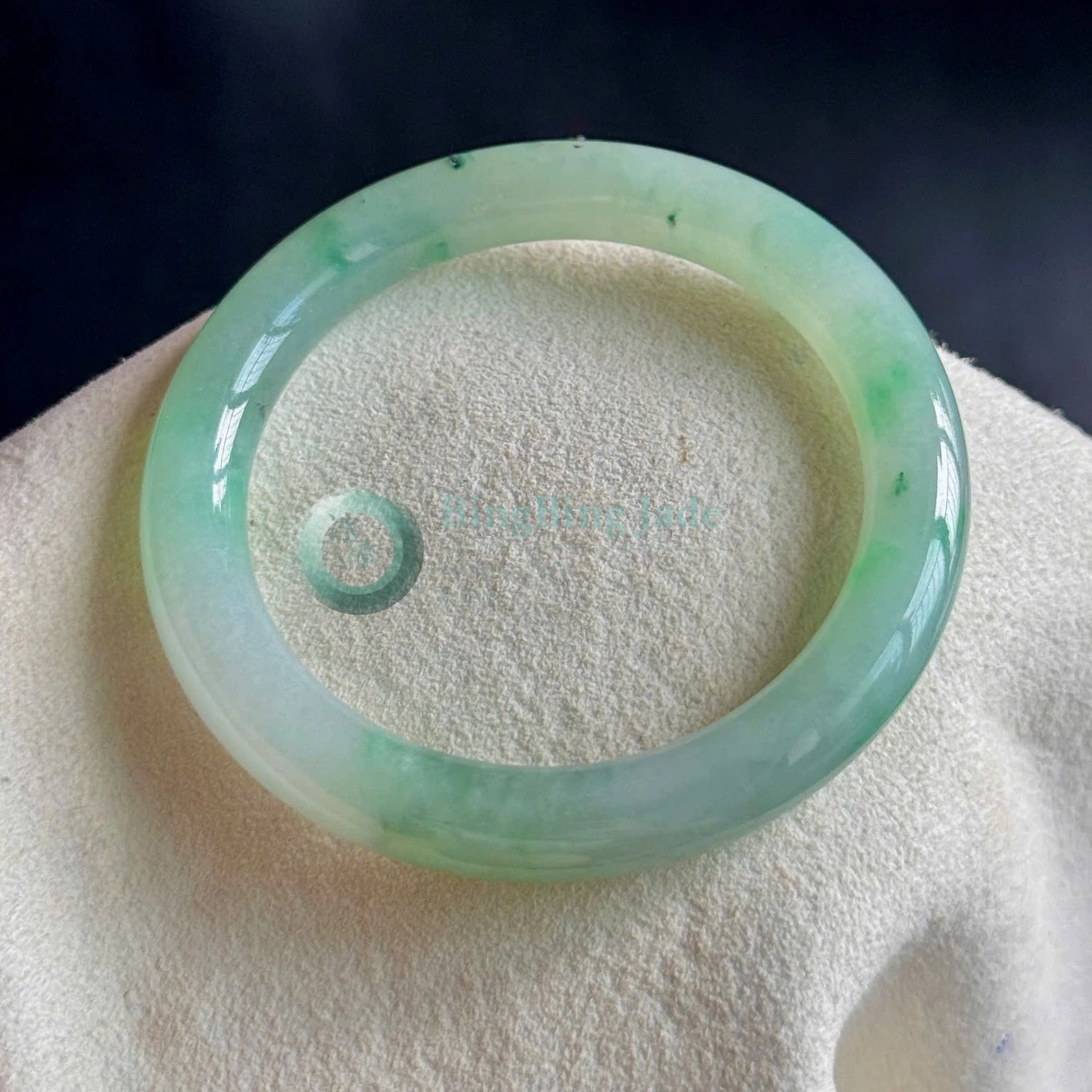 Apple Green Icy Glutinous Jadeite Bangle 51mm — Soft Jelly Glow