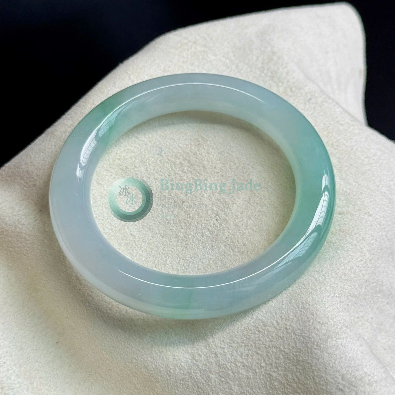 Icy Glutinous Pale Celadon Bangle 52mm — Soft Green Drift