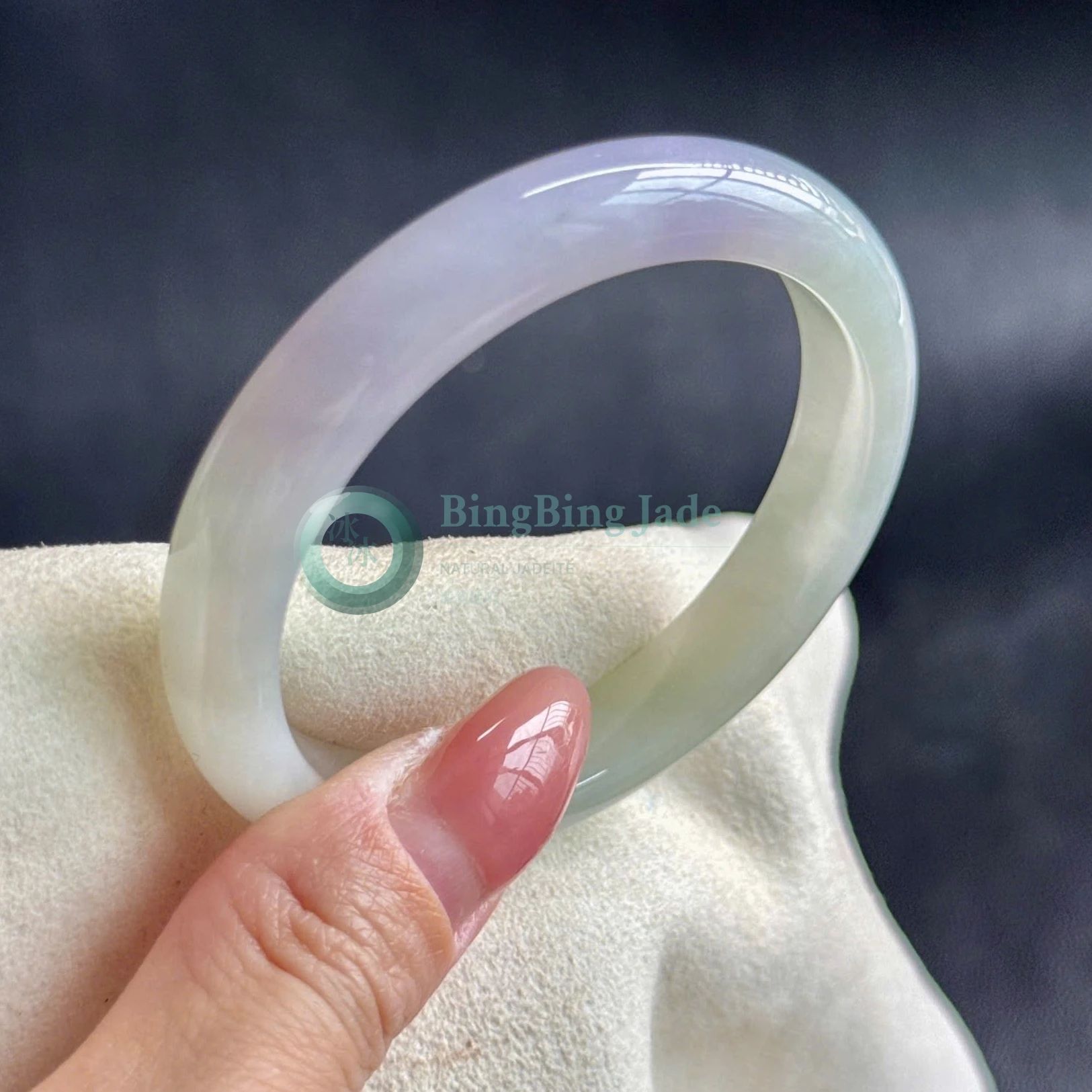 Moonlight Lavender Jadeite Bangle 51mm — Soft Glow, Flawless Complexion